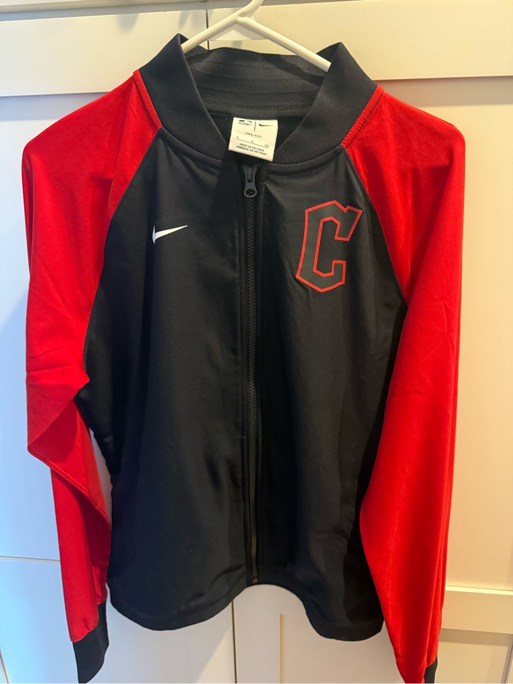 Nike Blue and Red Cleveland Guardians Raglan Varsity Zip Jacket